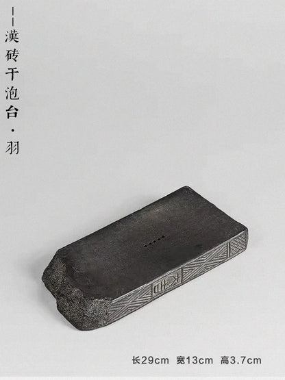 Chinese style brick tea tray antique ceramic water storage tea table wood brick single dry foam tray tea set