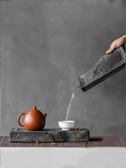 Chinese style brick tea tray antique ceramic water storage tea table wood brick single dry foam tray tea set