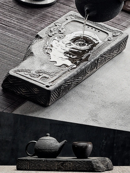 Chinese style brick tea tray antique ceramic water storage tea table wood brick single dry foam tray tea set