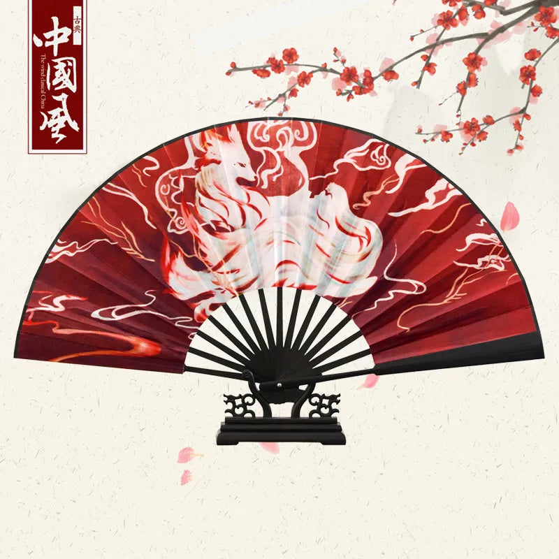Chinese style outdoor decorative large folding fan Thickened bamboo durable hand fan Han clothing accessories portable hand fan