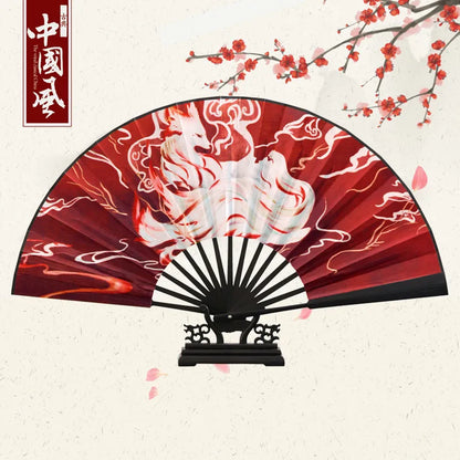 Chinese style outdoor decorative large folding fan Thickened bamboo durable hand fan Han clothing accessories portable hand fan