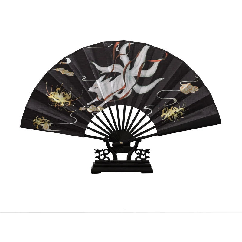 Chinese style outdoor decorative large folding fan Thickened bamboo durable hand fan Han clothing accessories portable hand fan