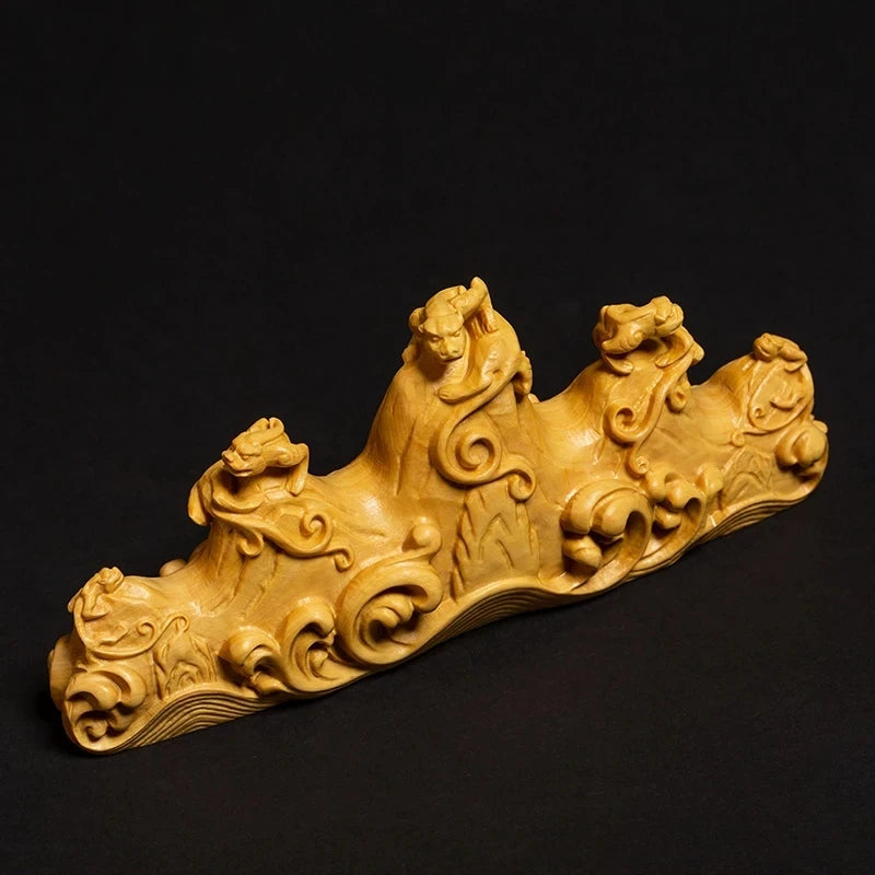 Chinese style pixiu animal statues lucky pen holder crafts study solid wood ornaments mountain statue cr