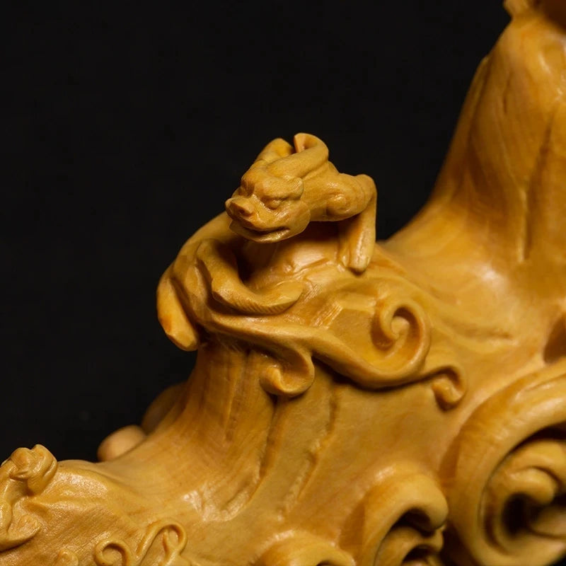Chinese style pixiu animal statues lucky pen holder crafts study solid wood ornaments mountain statue cr