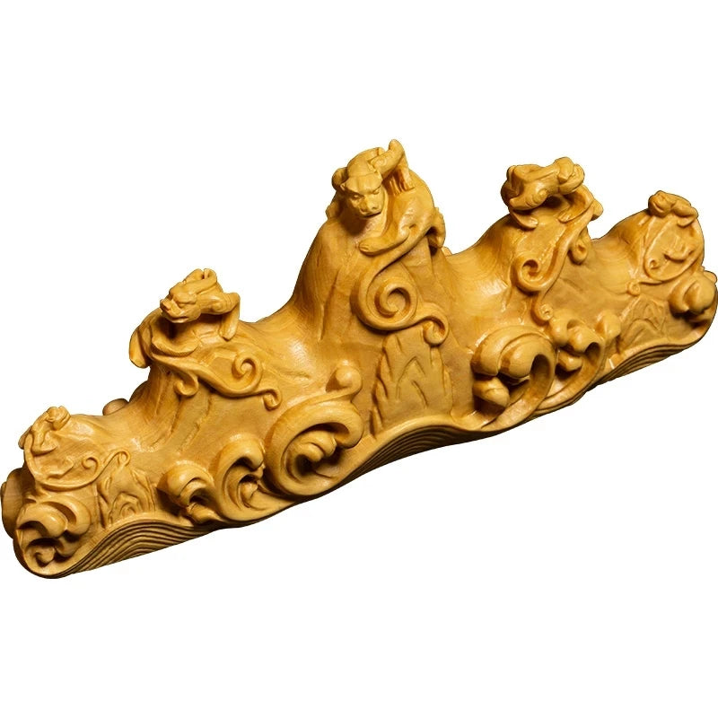 Chinese style pixiu animal statues lucky pen holder crafts study solid wood ornaments mountain statue cr