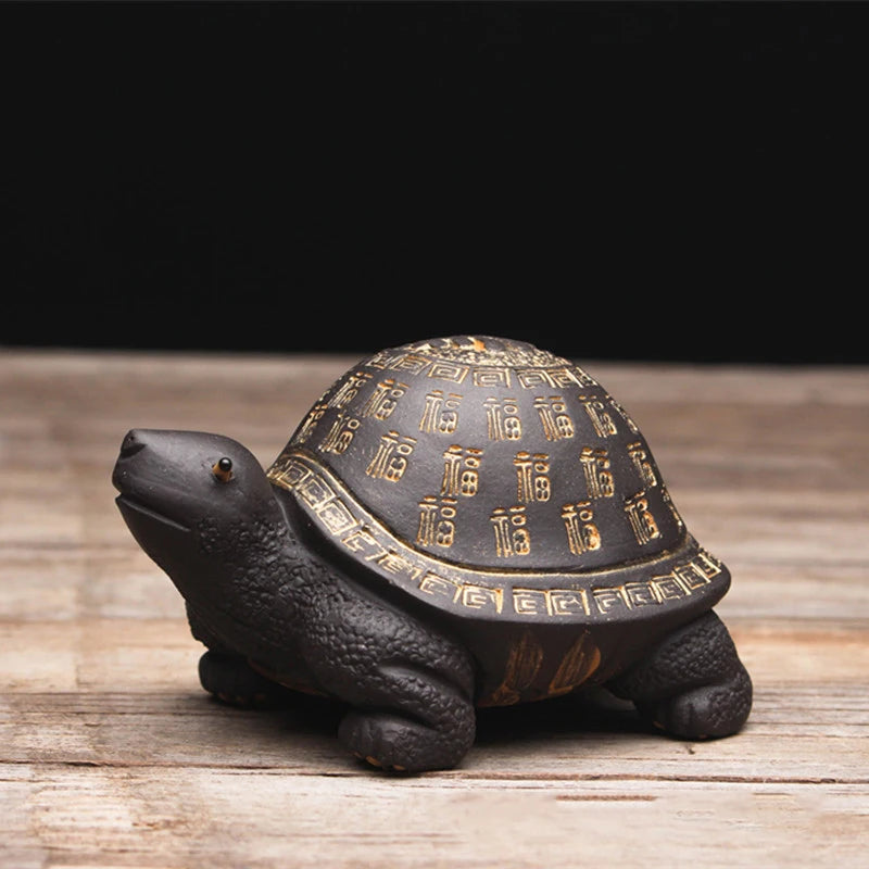 Chinese style purple sand longevity Baifu tortoise statuette  Handmade art sculpture Cute tea set decoration  Home figurines