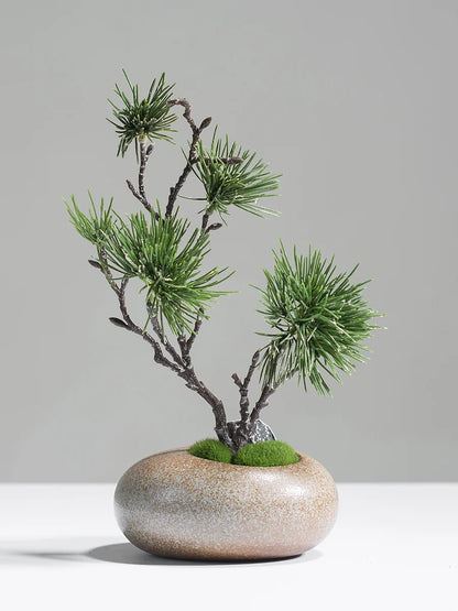 Chinese style simulation pine small bonsai decoration, ceramic vase set, plant living room decoration, flowers, pine trees