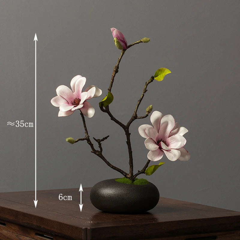 Chinese style simulation pine small bonsai decoration, ceramic vase set, plant living room decoration, flowers, pine trees