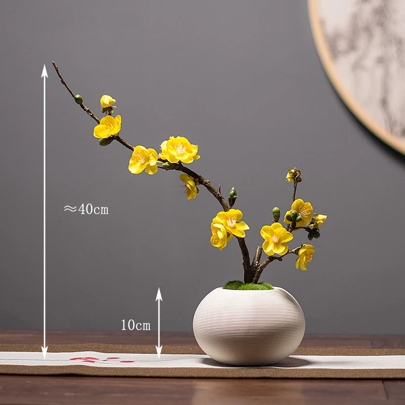 Chinese style simulation pine small bonsai decoration, ceramic vase set, plant living room decoration, flowers, pine trees