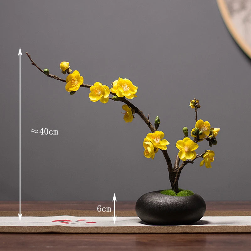 Chinese style simulation pine small bonsai decoration, ceramic vase set, plant living room decoration, flowers, pine trees