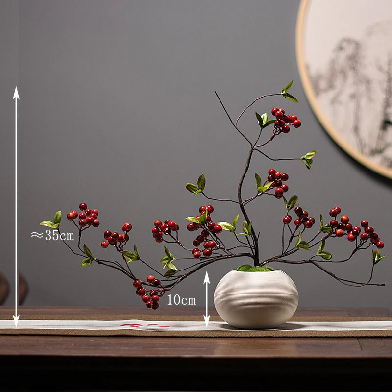 Chinese style simulation pine small bonsai decoration, ceramic vase set, plant living room decoration, flowers, pine trees