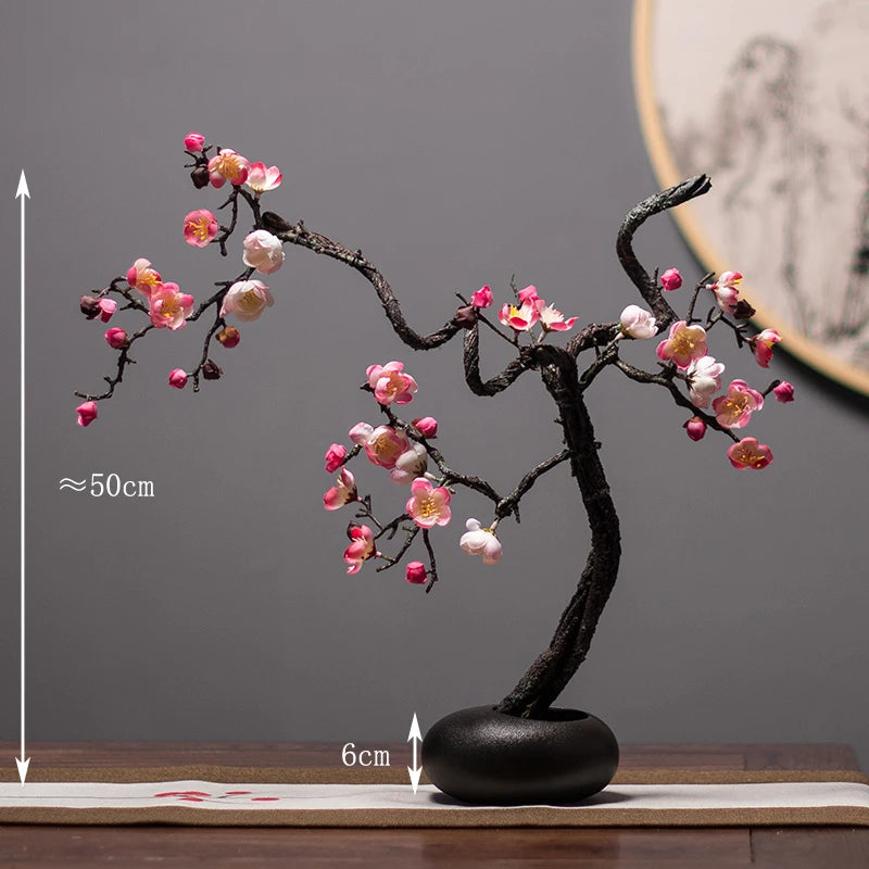 Chinese style simulation pine small bonsai decoration, ceramic vase set, plant living room decoration, flowers, pine trees