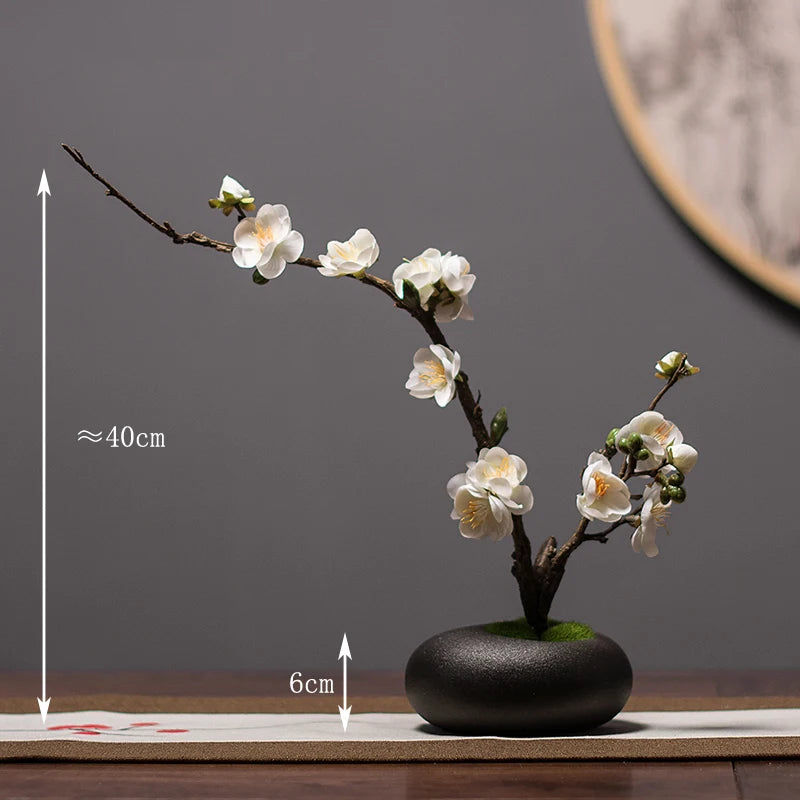 Chinese style simulation pine small bonsai decoration, ceramic vase set, plant living room decoration, flowers, pine trees