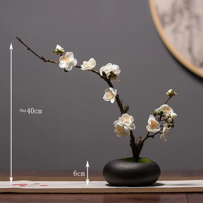 Chinese style simulation pine small bonsai decoration, ceramic vase set, plant living room decoration, flowers, pine trees