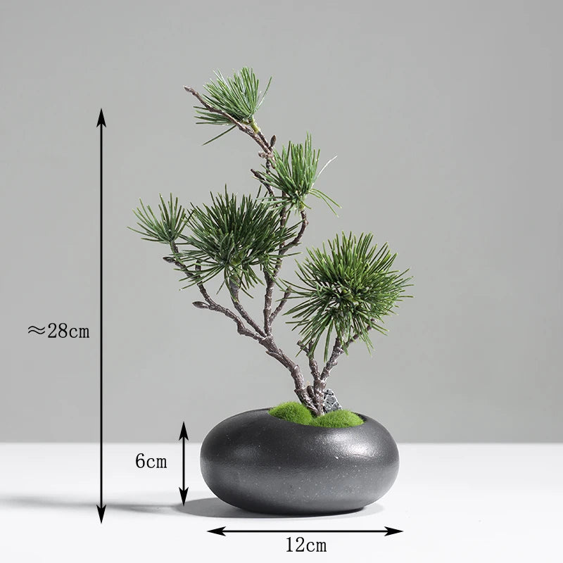 Chinese style simulation pine small bonsai decoration, ceramic vase set, plant living room decoration, flowers, pine trees