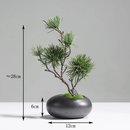 Chinese style simulation pine small bonsai decoration, ceramic vase set, plant living room decoration, flowers, pine trees