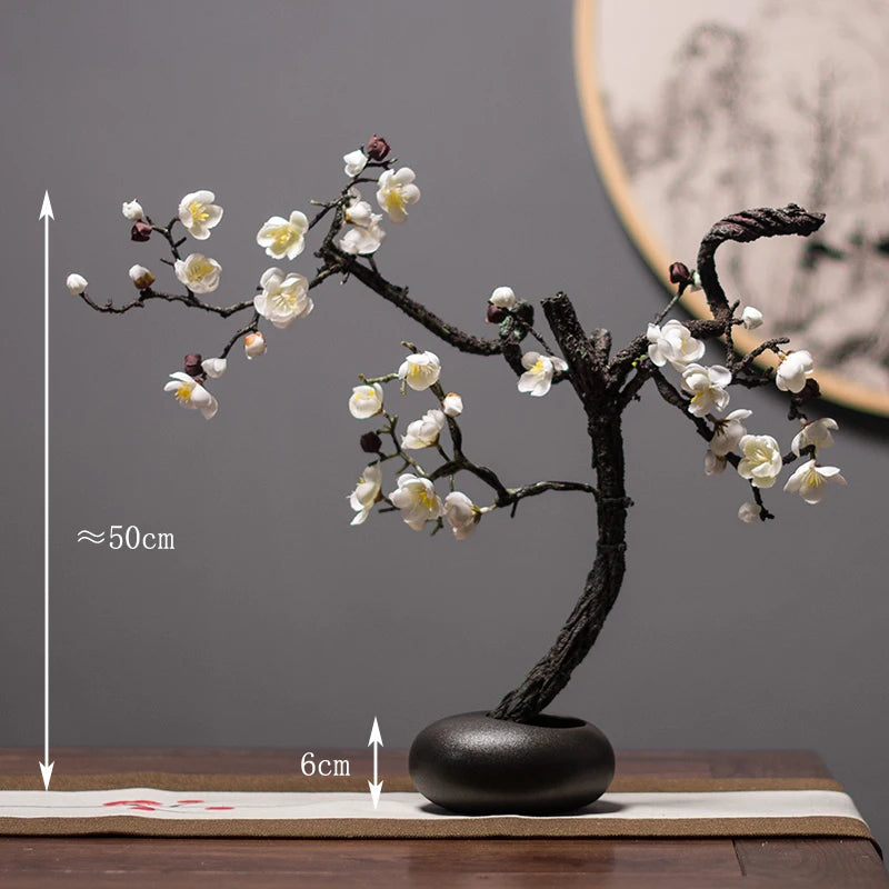 Chinese style simulation pine small bonsai decoration, ceramic vase set, plant living room decoration, flowers, pine trees