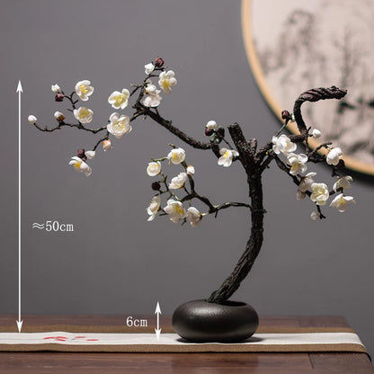 Chinese style simulation pine small bonsai decoration, ceramic vase set, plant living room decoration, flowers, pine trees