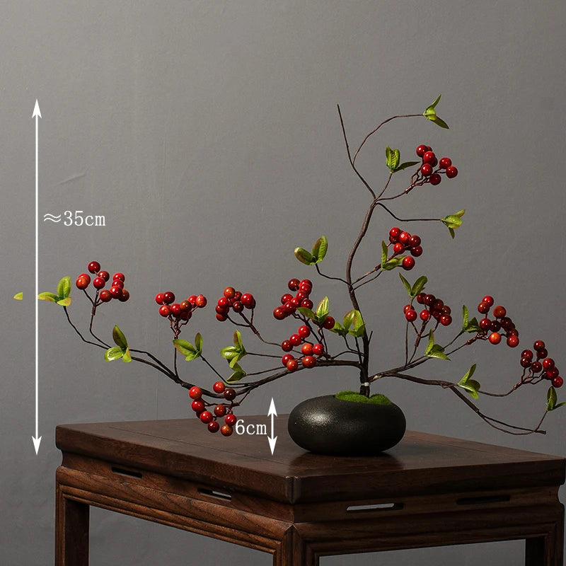 Chinese style simulation pine small bonsai decoration, ceramic vase set, plant living room decoration, flowers, pine trees