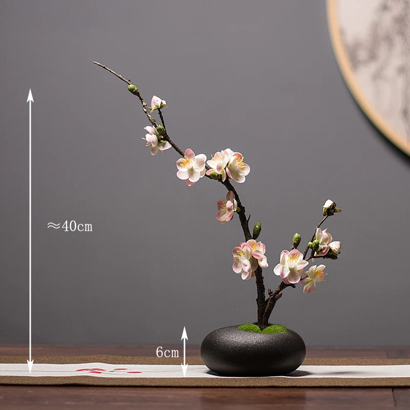 Chinese style simulation pine small bonsai decoration, ceramic vase set, plant living room decoration, flowers, pine trees