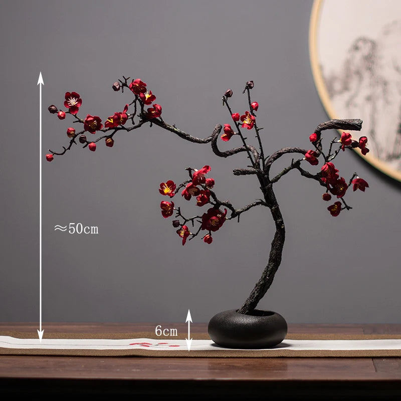 Chinese style simulation pine small bonsai decoration, ceramic vase set, plant living room decoration, flowers, pine trees