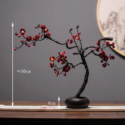 Chinese style simulation pine small bonsai decoration, ceramic vase set, plant living room decoration, flowers, pine trees
