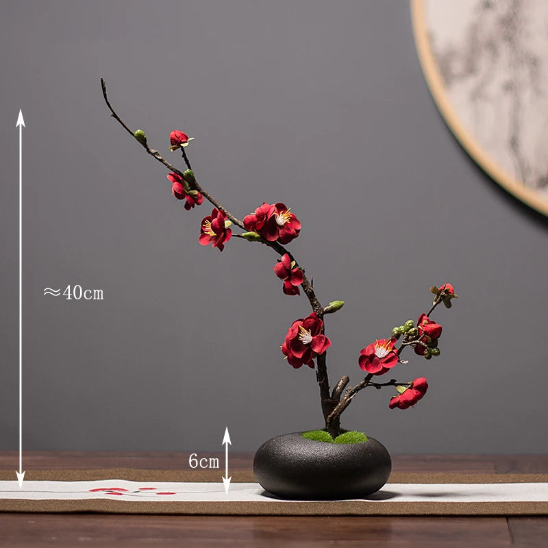 Chinese style simulation pine small bonsai decoration, ceramic vase set, plant living room decoration, flowers, pine trees