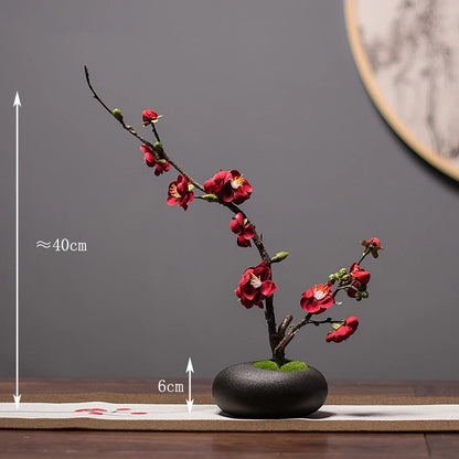Chinese style simulation pine small bonsai decoration, ceramic vase set, plant living room decoration, flowers, pine trees