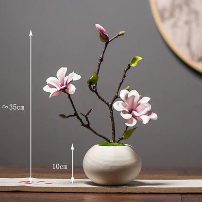 Chinese style simulation pine small bonsai decoration, ceramic vase set, plant living room decoration, flowers, pine trees