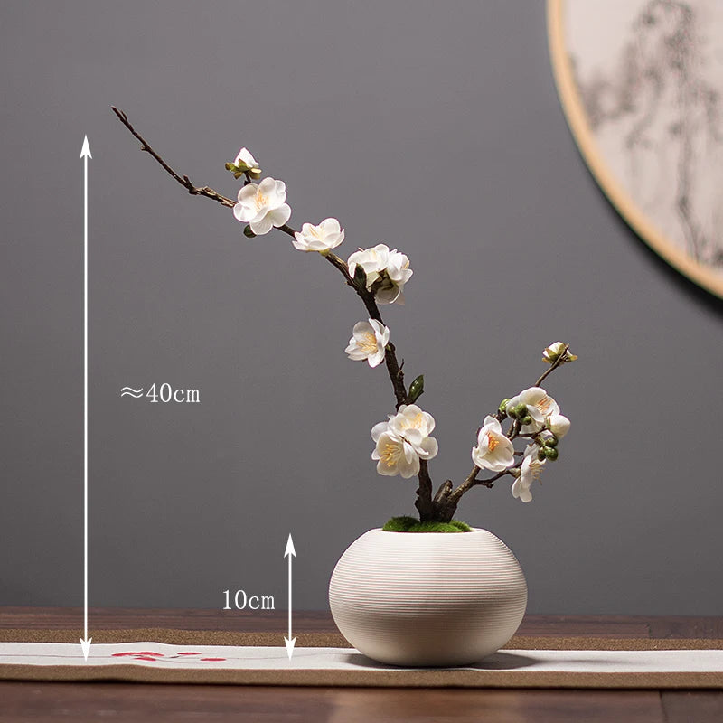 Chinese style simulation pine small bonsai decoration, ceramic vase set, plant living room decoration, flowers, pine trees