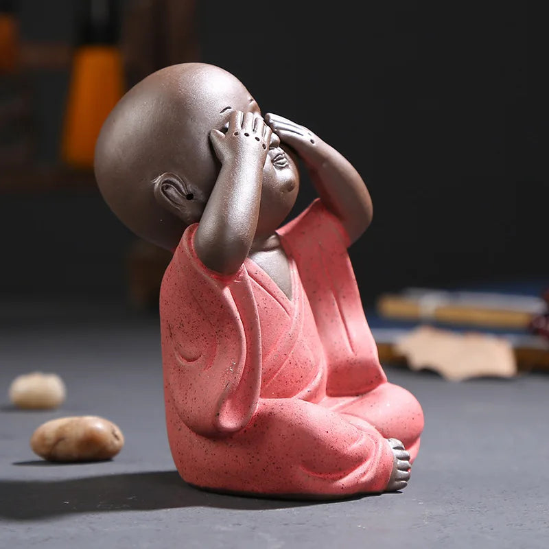 Chinese style three not small monk ceramic statue, modern art sculpture cute  tea set decoration home decoration statuette