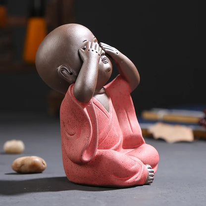 Chinese style three not small monk ceramic statue, modern art sculpture cute  tea set decoration home decoration statuette