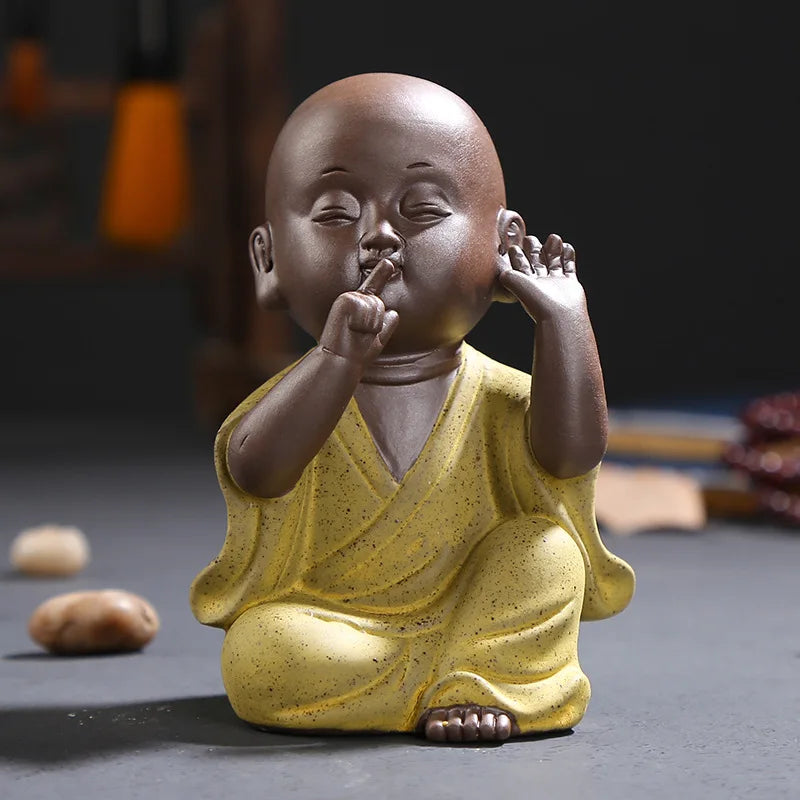 Chinese style three not small monk ceramic statue, modern art sculpture cute  tea set decoration home decoration statuette