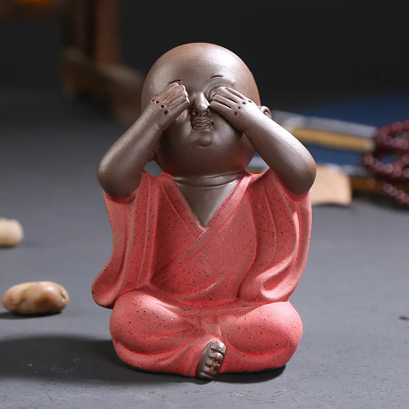 Chinese style three not small monk ceramic statue, modern art sculpture cute  tea set decoration home decoration statuette