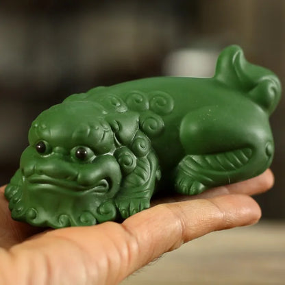 Chinese tea pet original ore zisha green clay brave troops wealth bringing home decoration tea play handmade statue small size