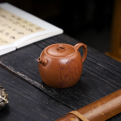 Chinese tea pot traditional craft full handmade bamboo carved master pots marked 220ml 7 infuser holes original ore zisha duan
