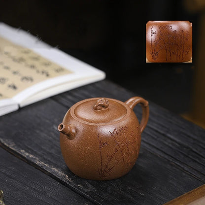 Chinese tea pot traditional craft full handmade bamboo carved master pots marked 220ml 7 infuser holes original ore zisha duan
