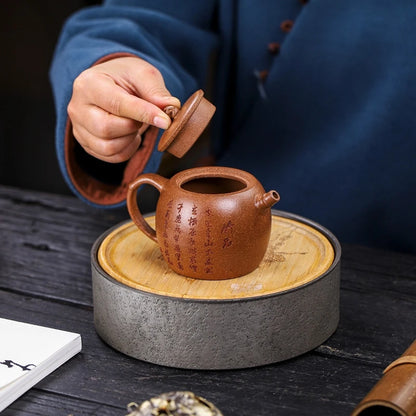 Chinese tea pot traditional craft full handmade bamboo carved master pots marked 220ml 7 infuser holes original ore zisha duan