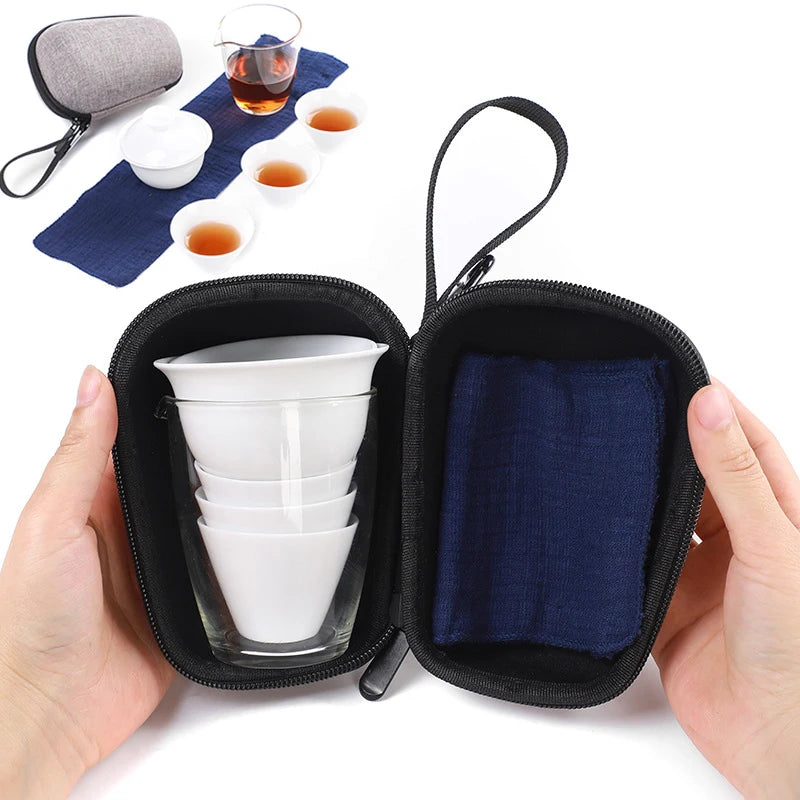 Chinese tea set Ceramic Portable Teapot Set Outdoor Travel Gaiwan Tea Cups of Tea Ceremony Teacup Fine Gift Free shipping