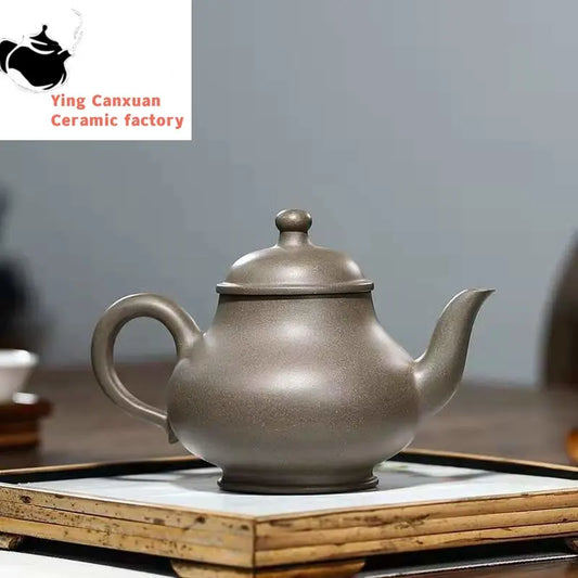 Chinese teapot Yixing Purple Clay Pot Raw Ore Crab Shell Green Carved Painting Gao Pan Pot Kung Fu Tea Set 300cc