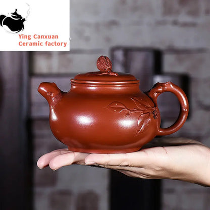 Chinese teapot Yixing Purple Clay Teapot  Fully Handmade Dahongpao Pasted Flower Chayote Pot Kung Fu Tea Set Teapot 320ml