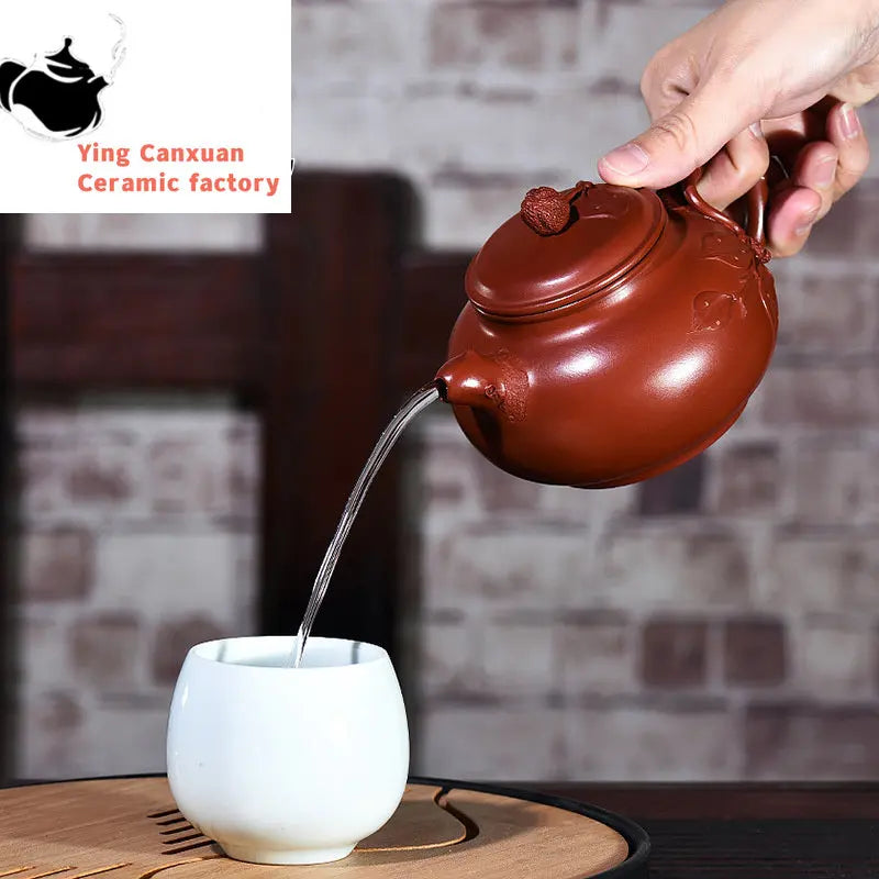 Chinese teapot Yixing Purple Clay Teapot  Fully Handmade Dahongpao Pasted Flower Chayote Pot Kung Fu Tea Set Teapot 320ml