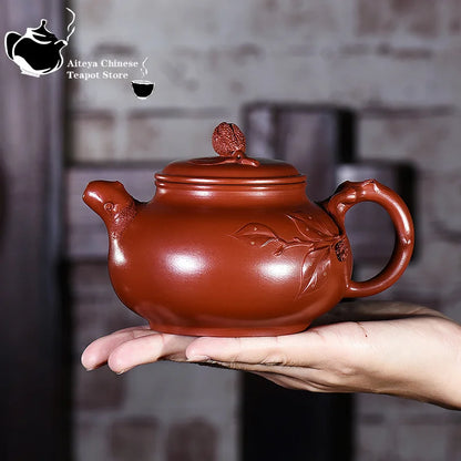 Chinese teapot Yixing Purple Clay Teapot  Fully Handmade Dahongpao Pasted Flower Chayote Pot Kung Fu Tea Set Teapot 320ml