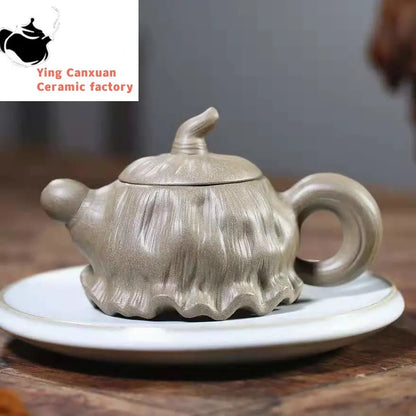 Chinese teapot Yixing handmade purple sand teapot, original ore section mud lotus teapot, Kungfu teapot collection, gift tea set
