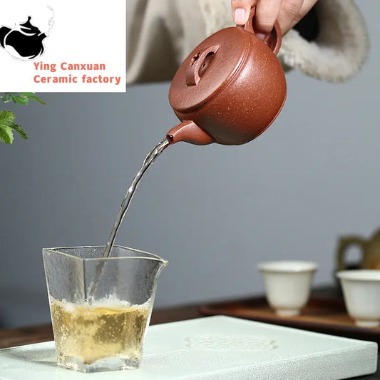 Chinese teapot Yixing purple clay pot  original ore Hongpo mud Han tile pot Pu'er teapot handmade  household tea set 225ml
