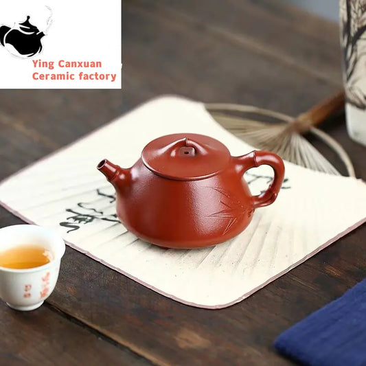 Chinese teapot ore vermilion bamboo joint stone scoop pot drinking Pu'er kung fu tea set Yixing teapot purple clay pot 180ml