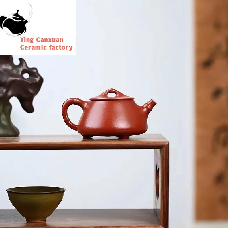 Chinese teapot ore vermilion bamboo joint stone scoop pot drinking Pu'er kung fu tea set Yixing teapot purple clay pot 180ml