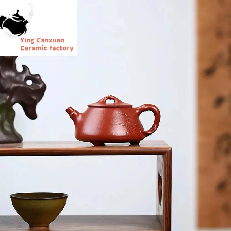 Chinese teapot ore vermilion bamboo joint stone scoop pot drinking Pu'er kung fu tea set Yixing teapot purple clay pot 180ml