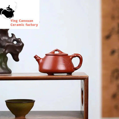 Chinese teapot ore vermilion bamboo joint stone scoop pot drinking Pu'er kung fu tea set Yixing teapot purple clay pot 180ml