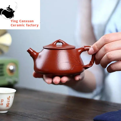 Chinese teapot ore vermilion bamboo joint stone scoop pot drinking Pu'er kung fu tea set Yixing teapot purple clay pot 180ml